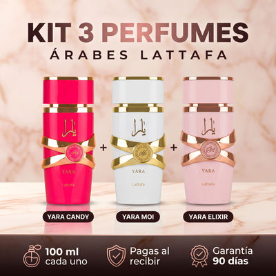 Kit 3 Perfumes Árabes Mujer | Yara Candy + Yara Moi + Yara Elixir Lattafa 100ml
