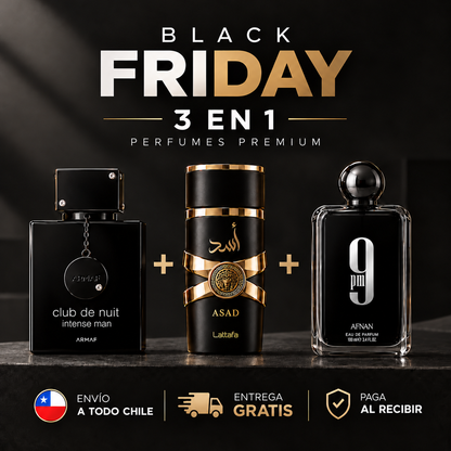 BLACK FRIDAY - Pack 3x1 Perfumes Hombre | Armaf Club de Nuit Intense + Lattafa Asad + Afnan 9PM 100ml cada uno